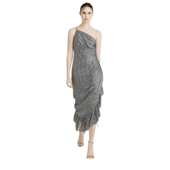 Cinq A Sept Silk Christel Ruched One Shoulder Ruched Silk Zebra Print Dress - Picture 8 of 8